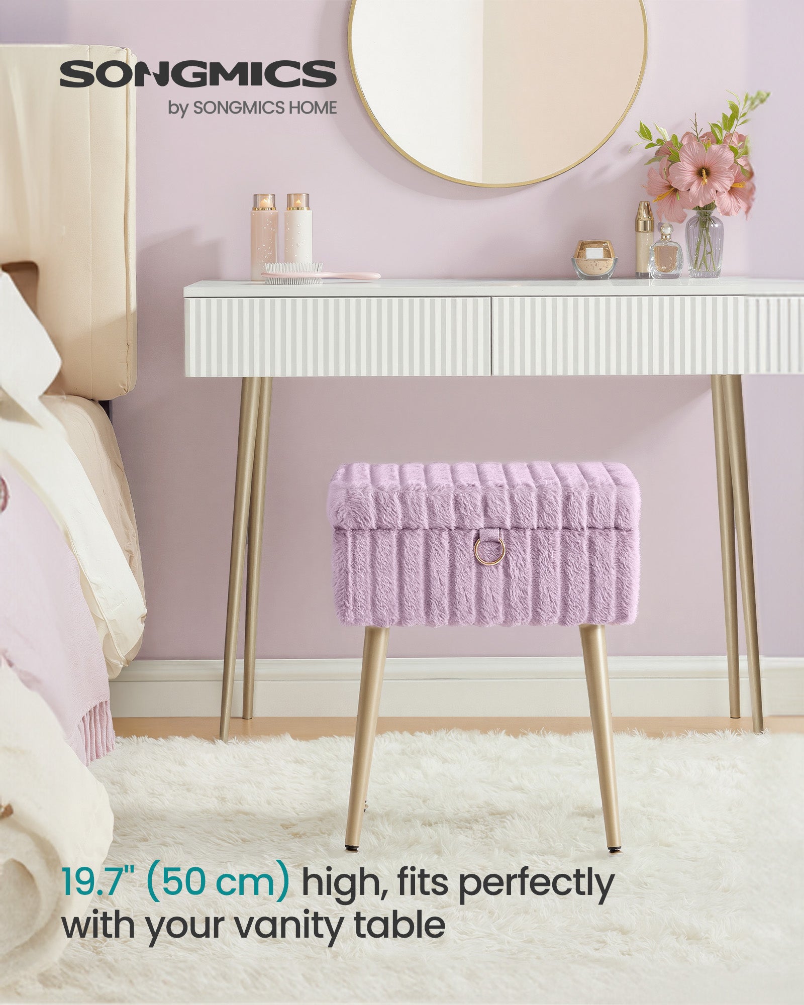 Vanity Stool Chair Faux Fur with Storage - image 19