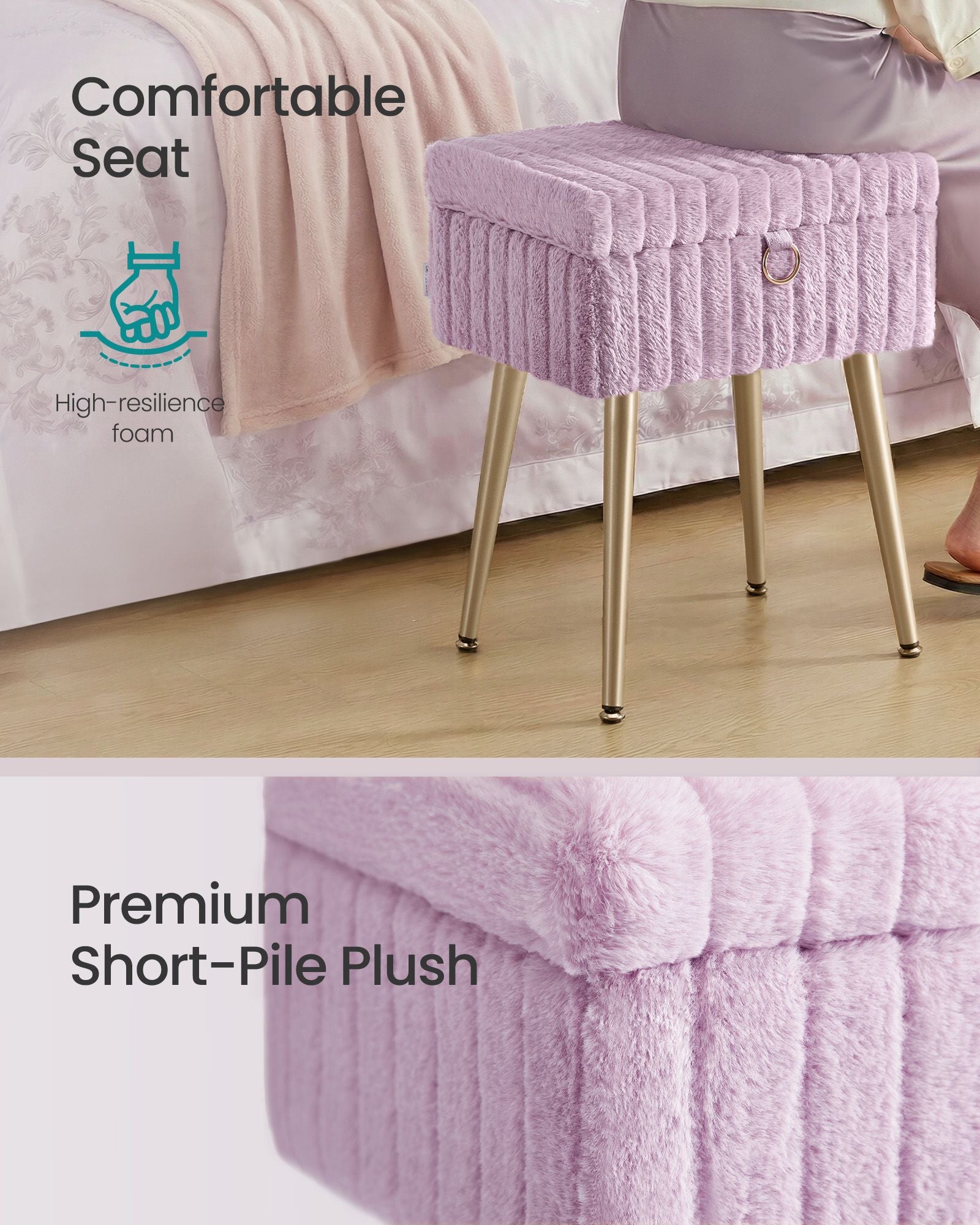 Vanity Stool Chair Faux Fur with Storage - image 20