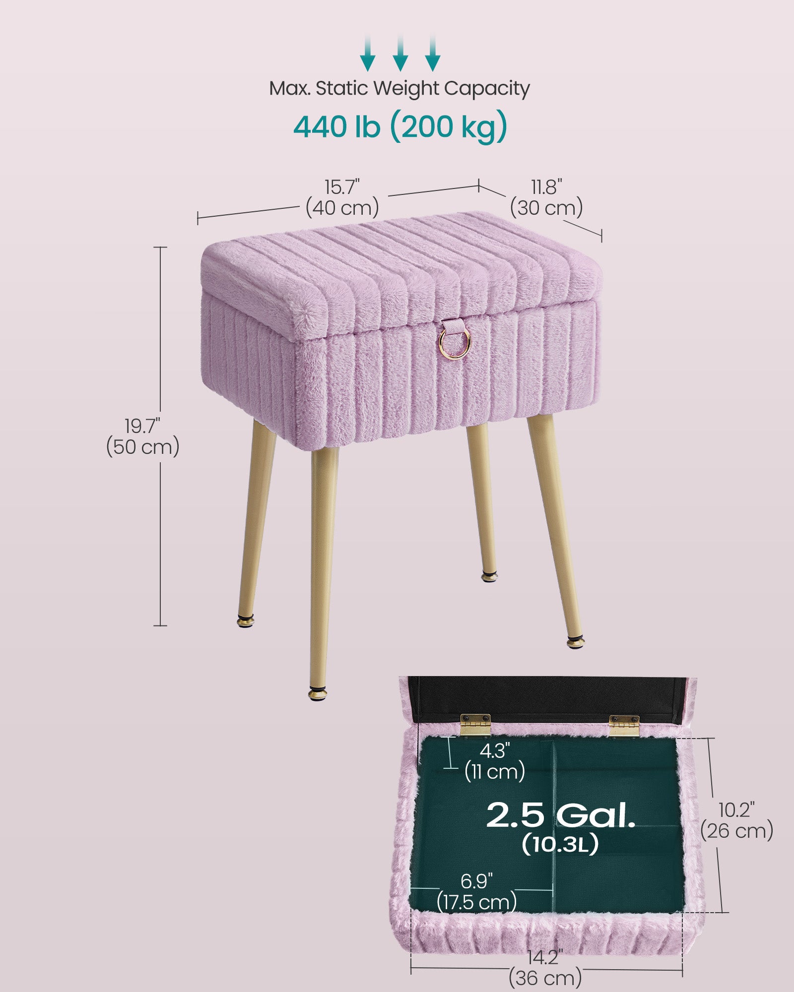 Vanity Stool Chair Faux Fur with Storage - image 21
