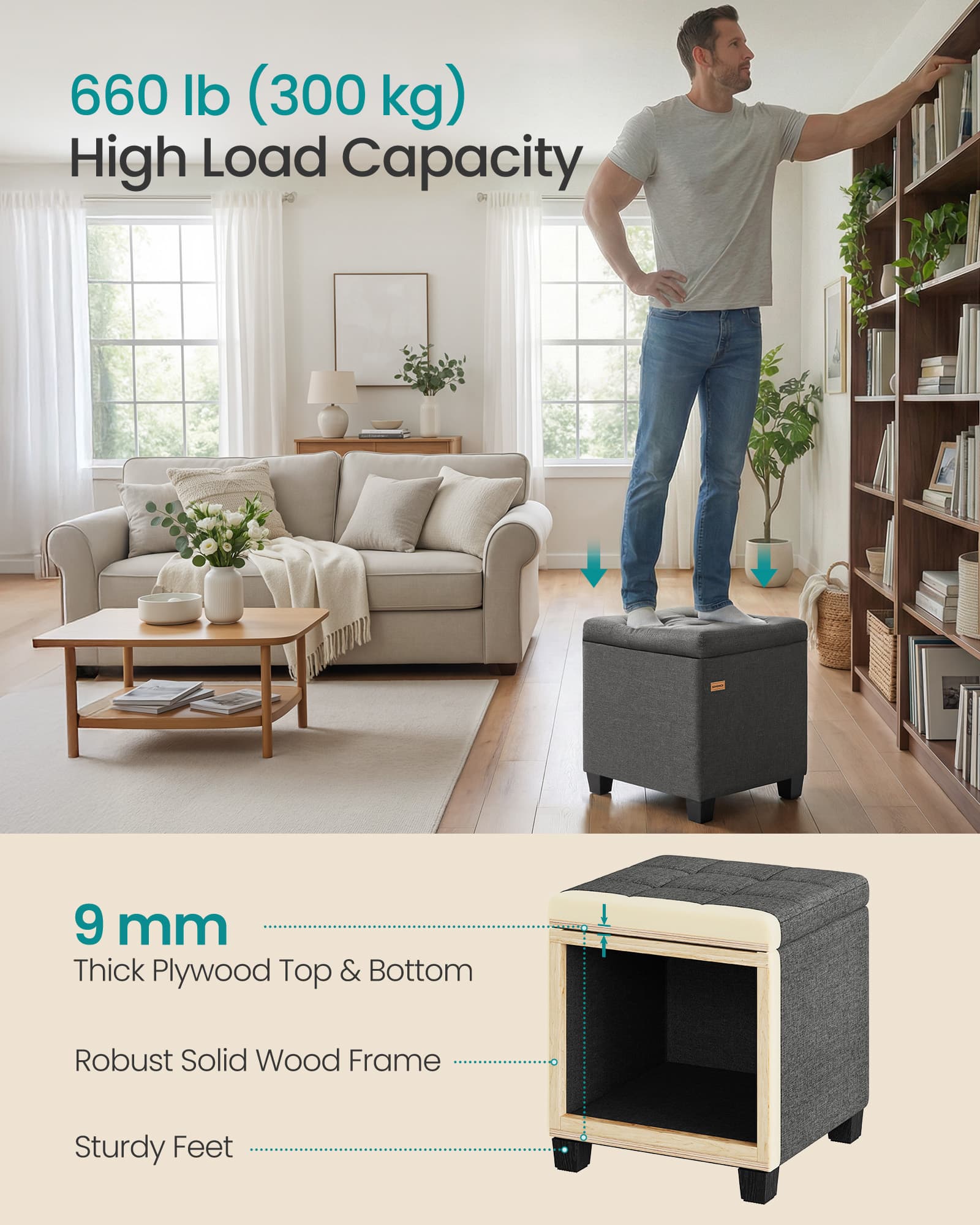 Linen storage ottoman with lid for bedroom or living room - image 6