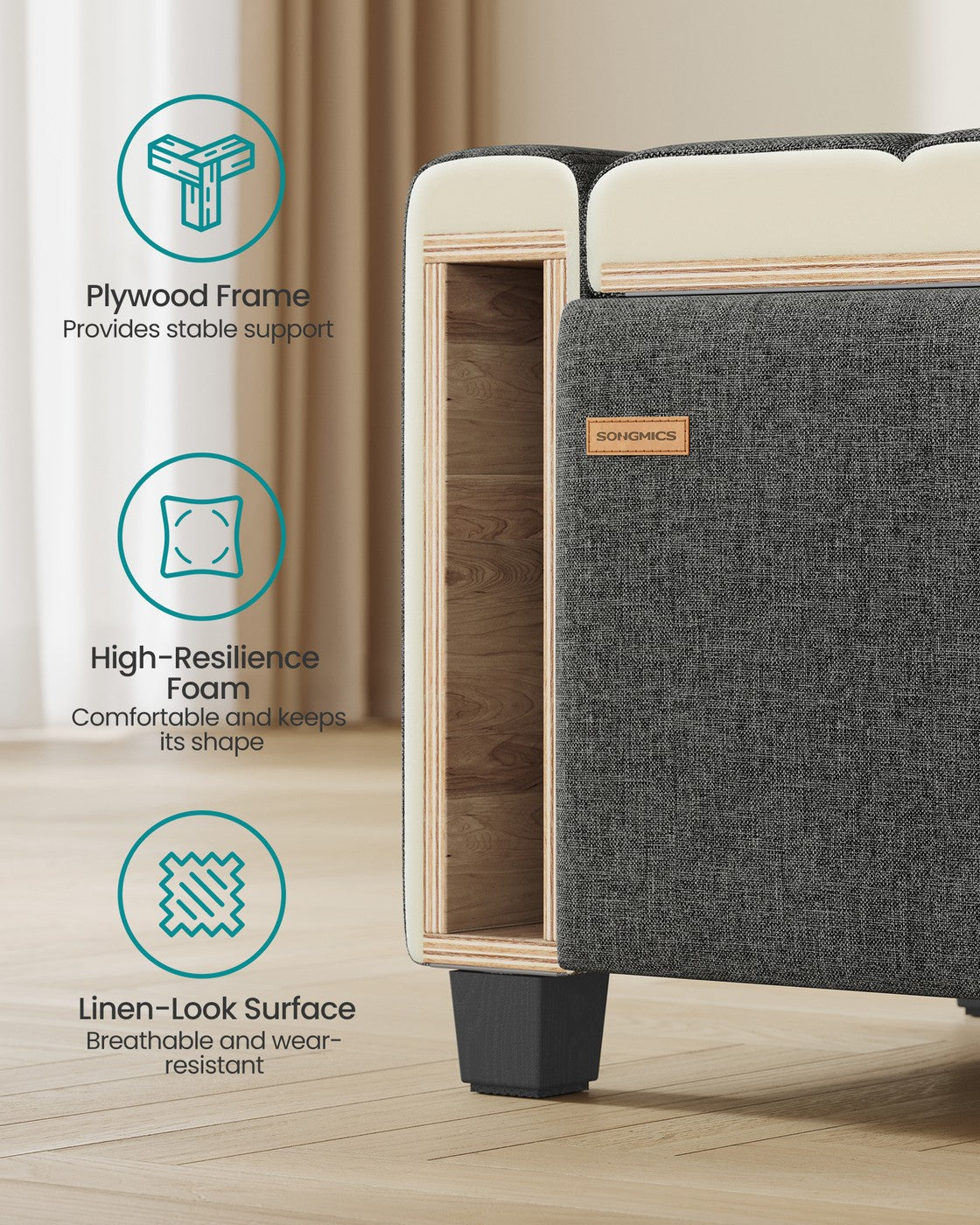 Linen storage ottoman bench for bedroom or living room - image 5