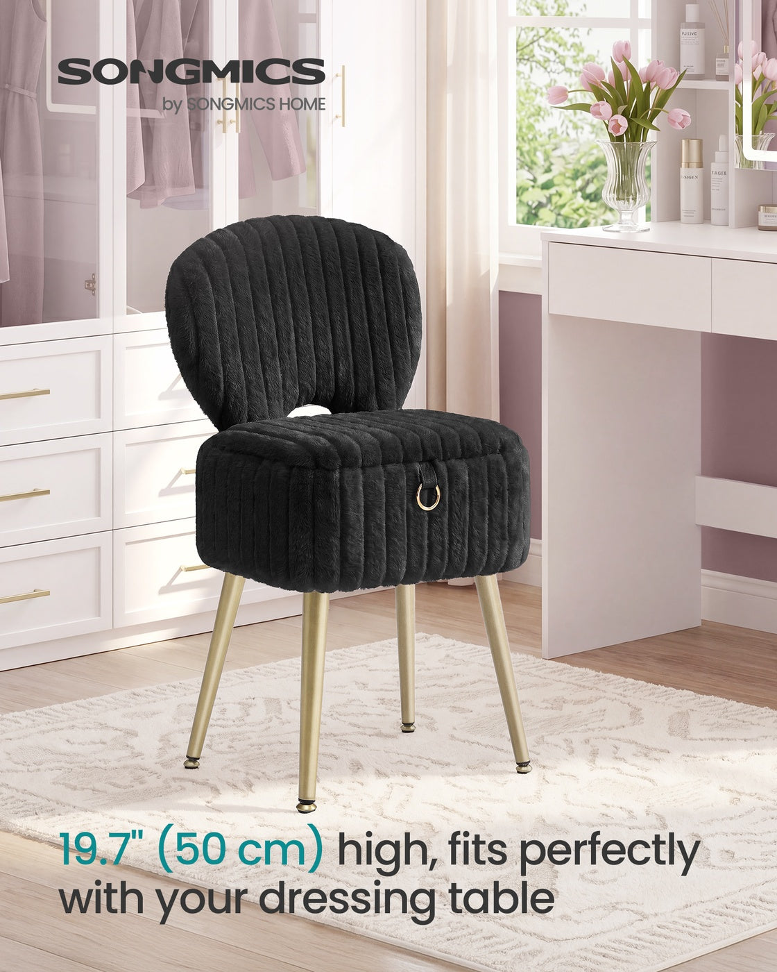 Small Vanity Chair with Storage & Folding Backrest - image 9