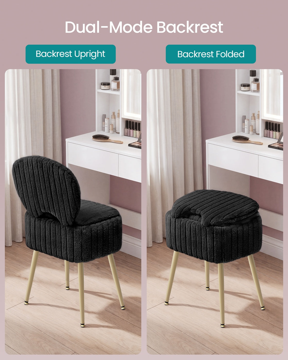 Small Vanity Chair with Storage & Folding Backrest - image 10