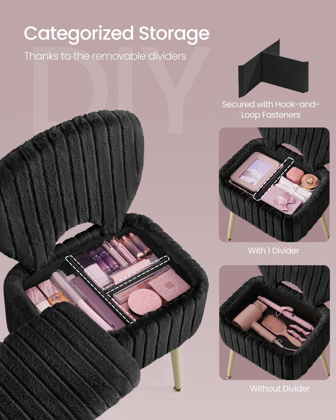 Small Vanity Chair with Storage & Folding Backrest - image 11
