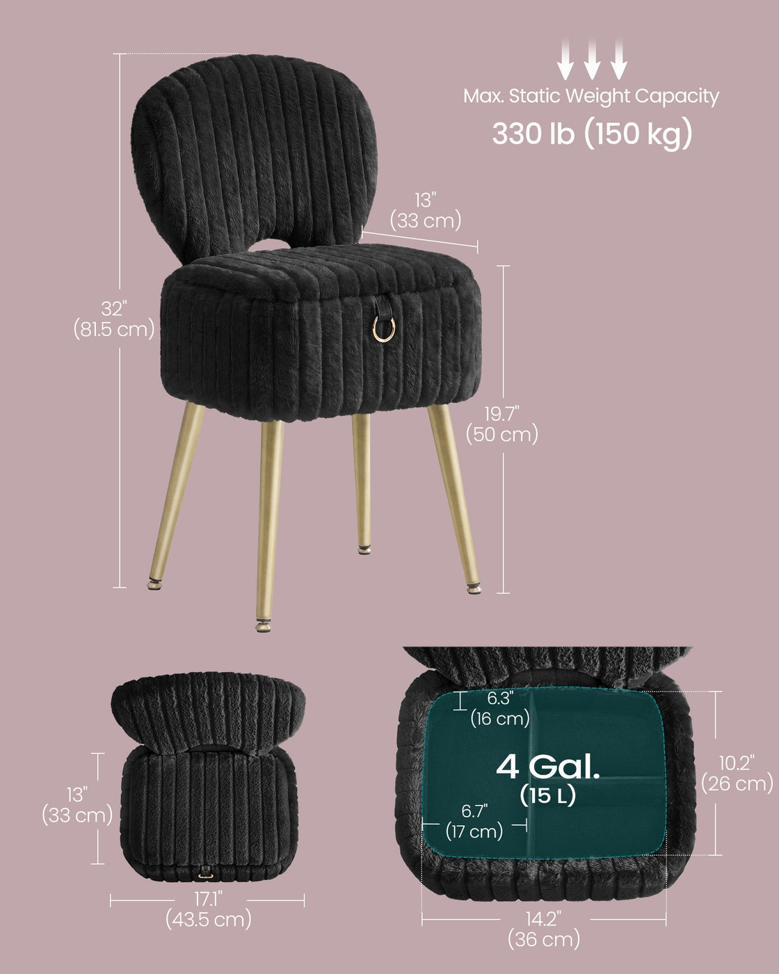 Small Vanity Chair with Storage & Folding Backrest - image 13