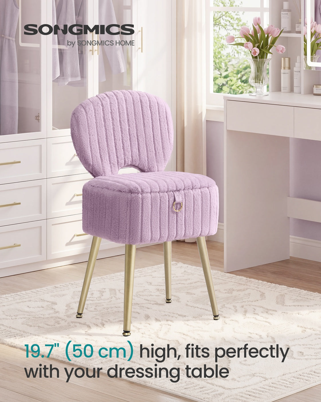 Small Vanity Chair with Storage & Folding Backrest - image 23
