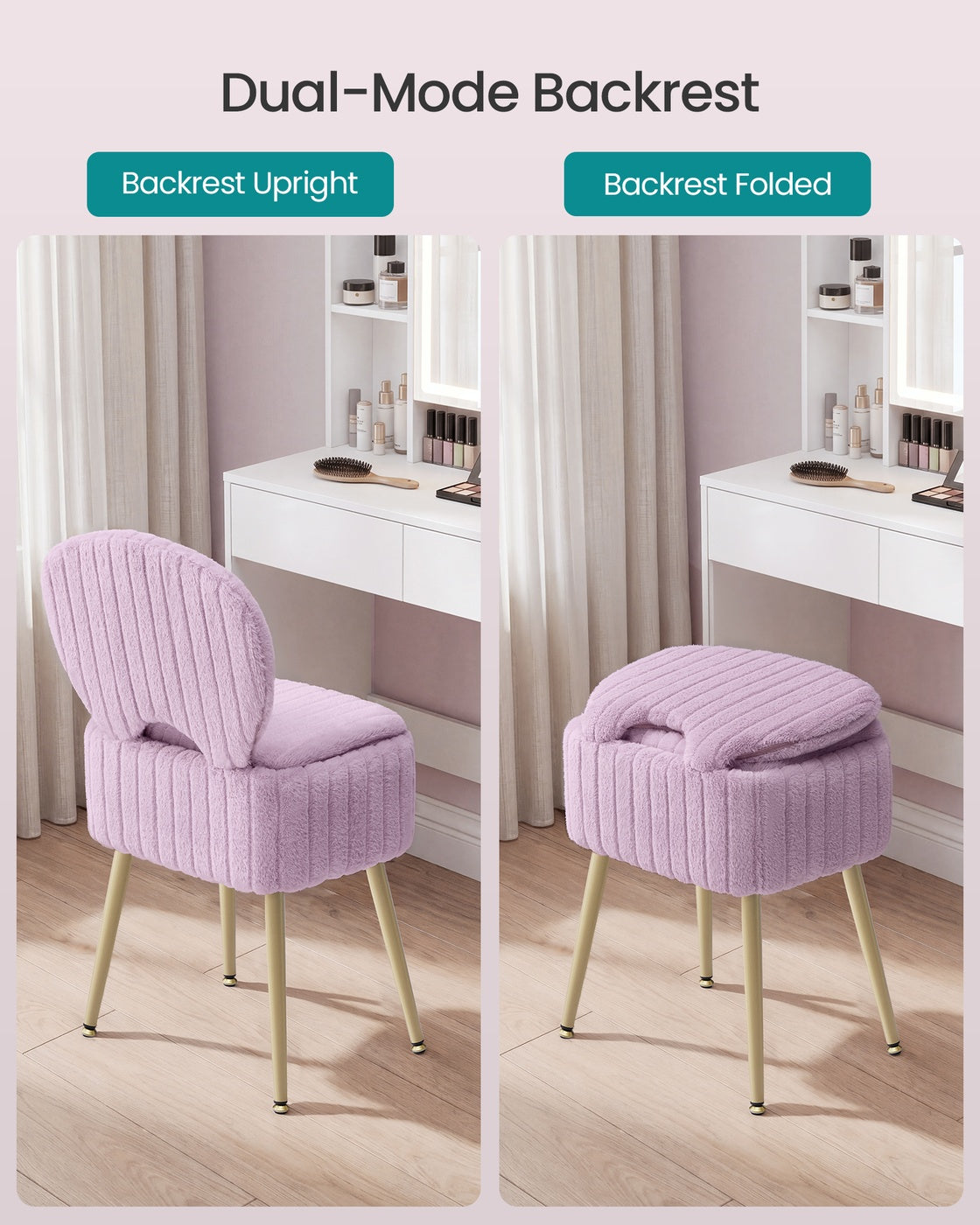 Small Vanity Chair with Storage & Folding Backrest - image 24