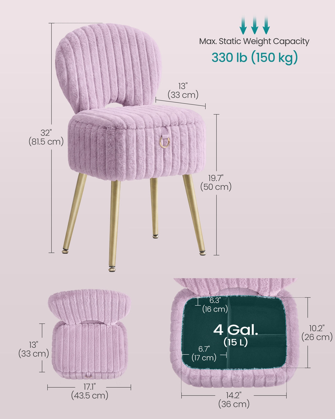 Small Vanity Chair with Storage & Folding Backrest - image 27