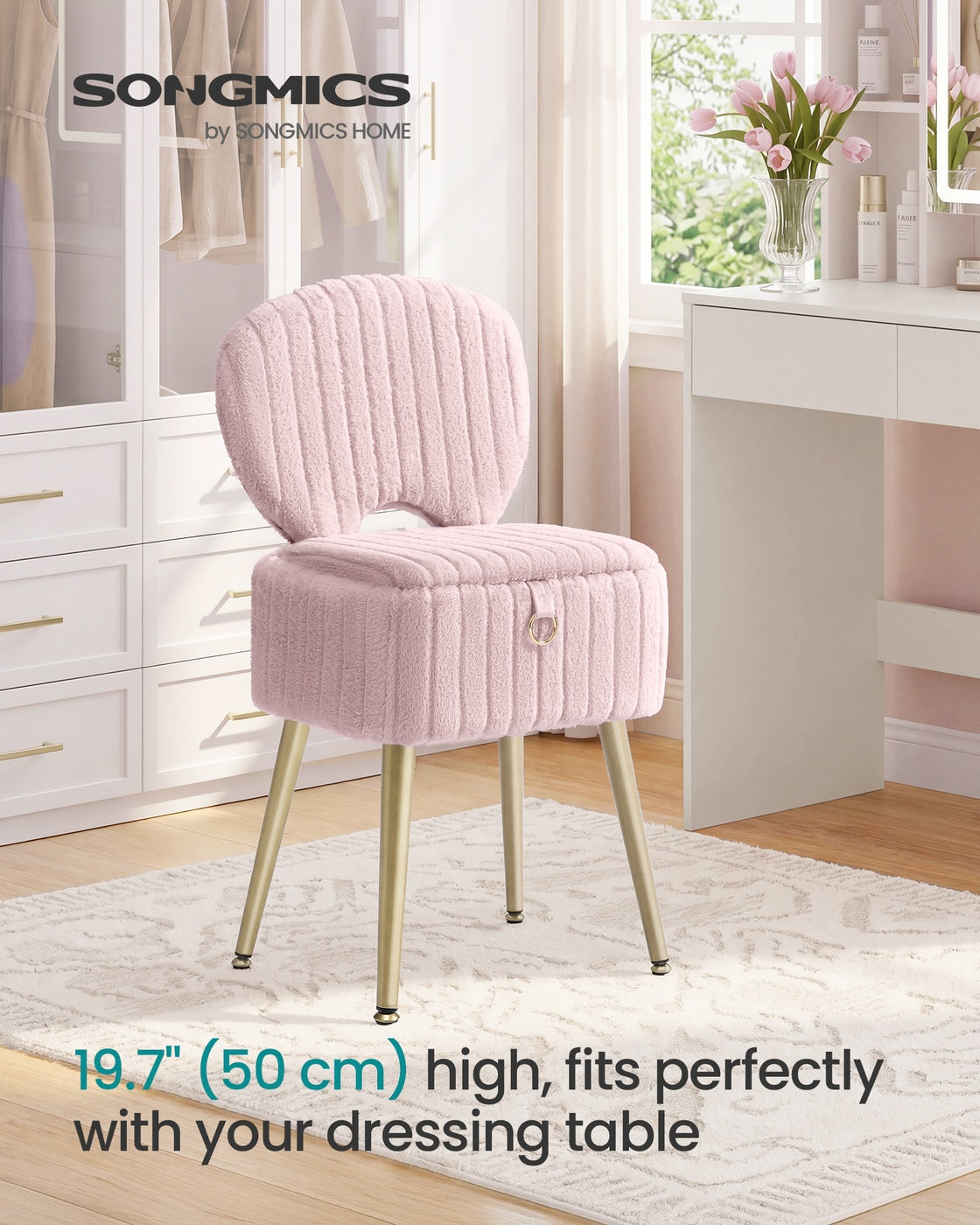 Small Vanity Chair with Storage & Folding Backrest - image 16