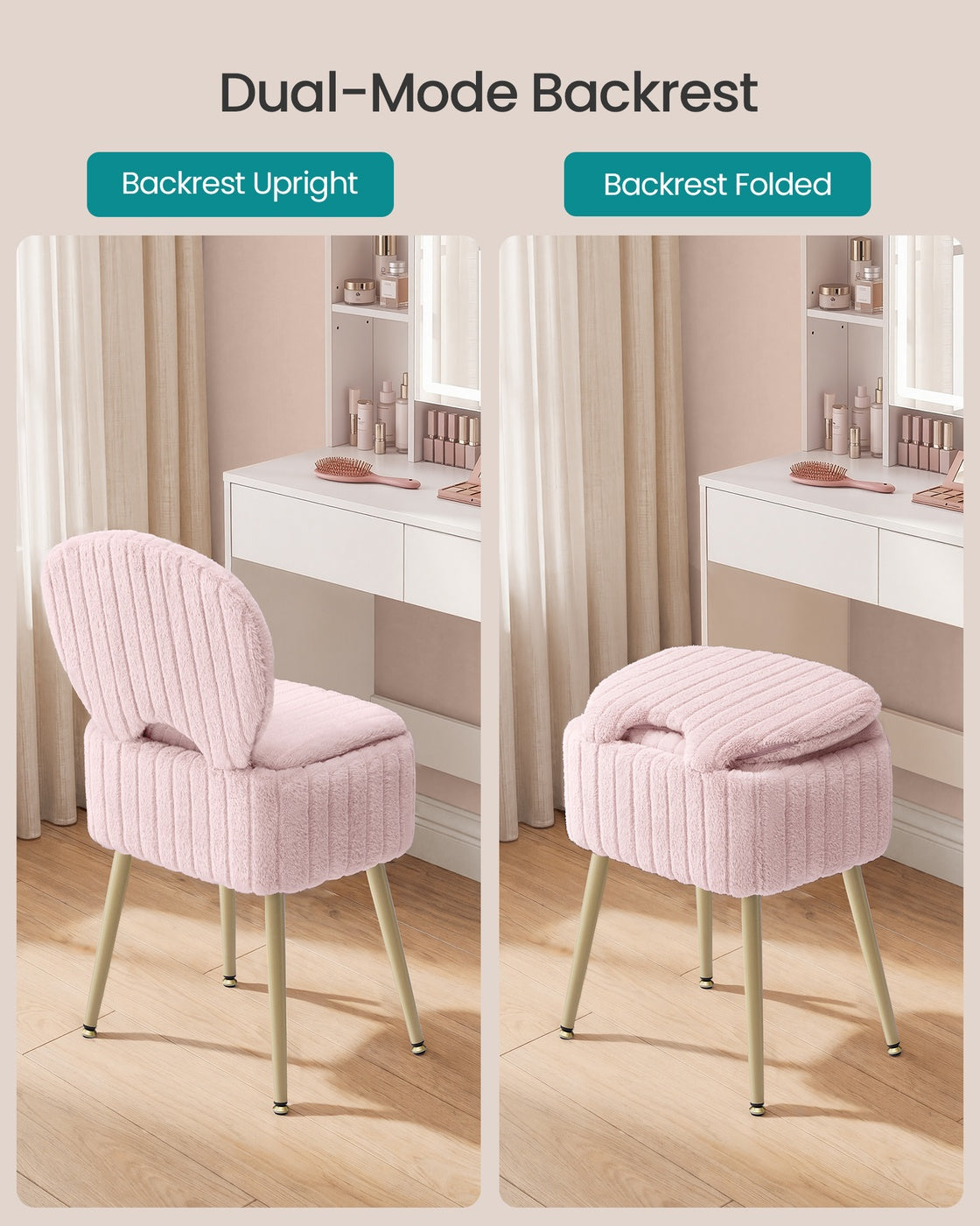 Small Vanity Chair with Storage & Folding Backrest - image 17