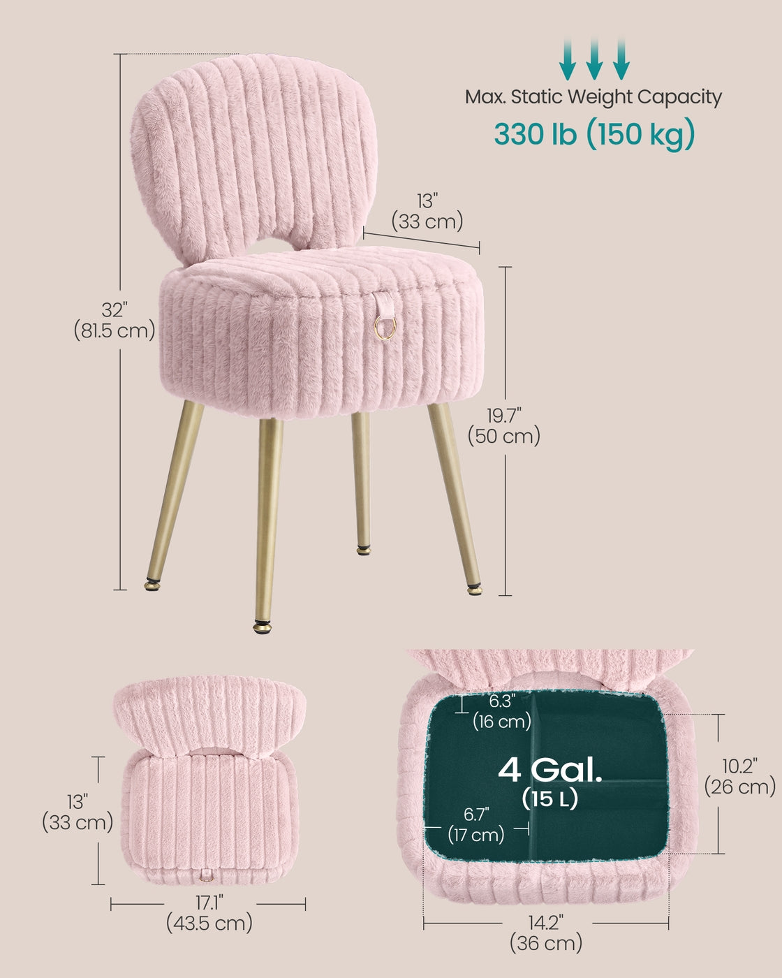 Small Vanity Chair with Storage & Folding Backrest - image 20