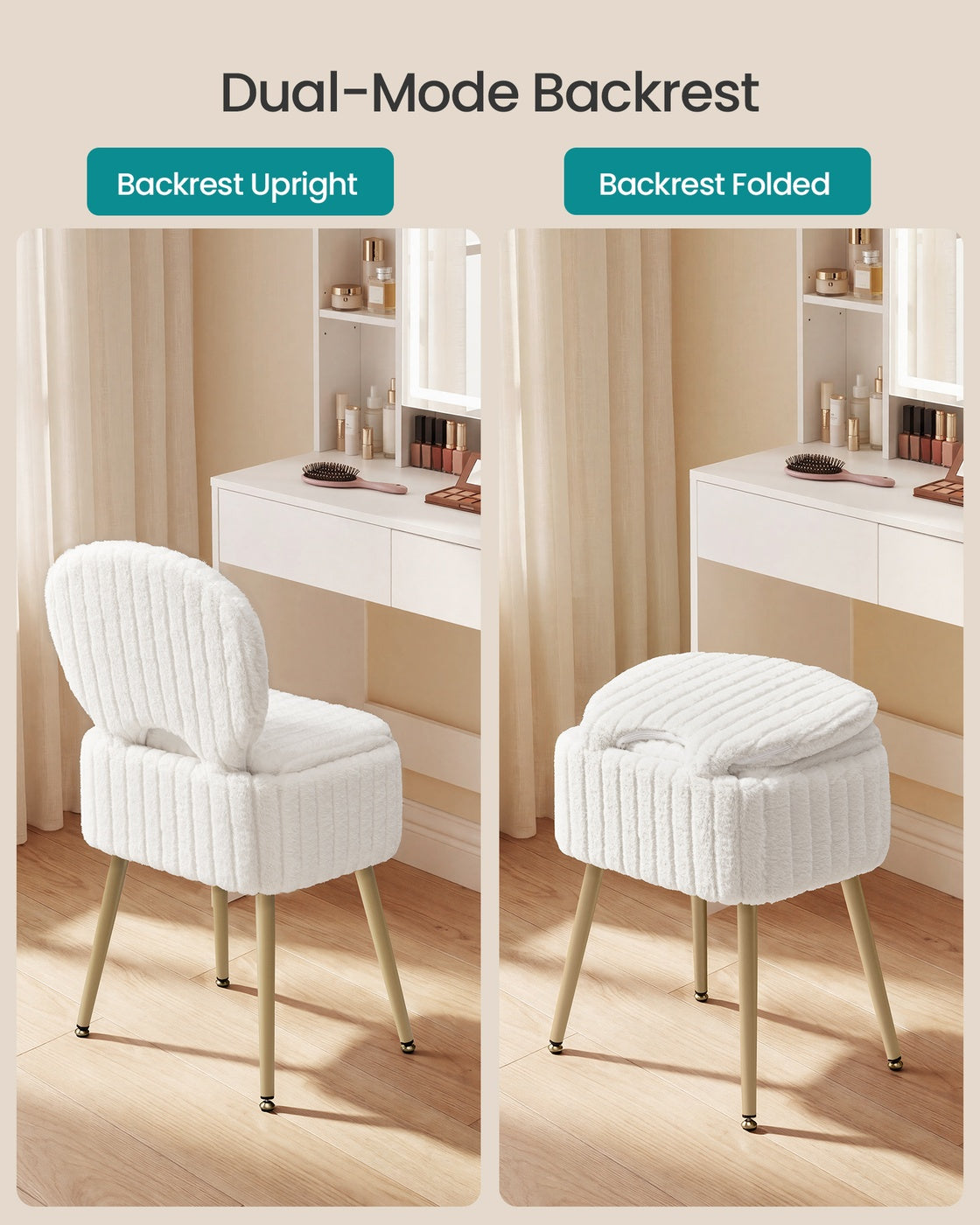 Small Vanity Chair with Storage & Folding Backrest - image 3