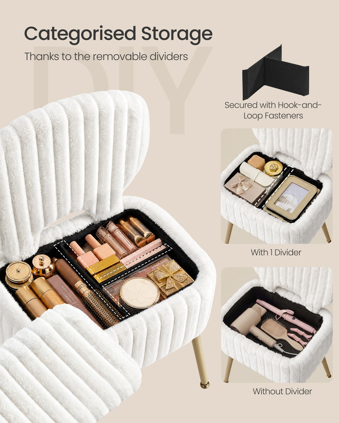Small Vanity Chair with Storage & Folding Backrest - image 4