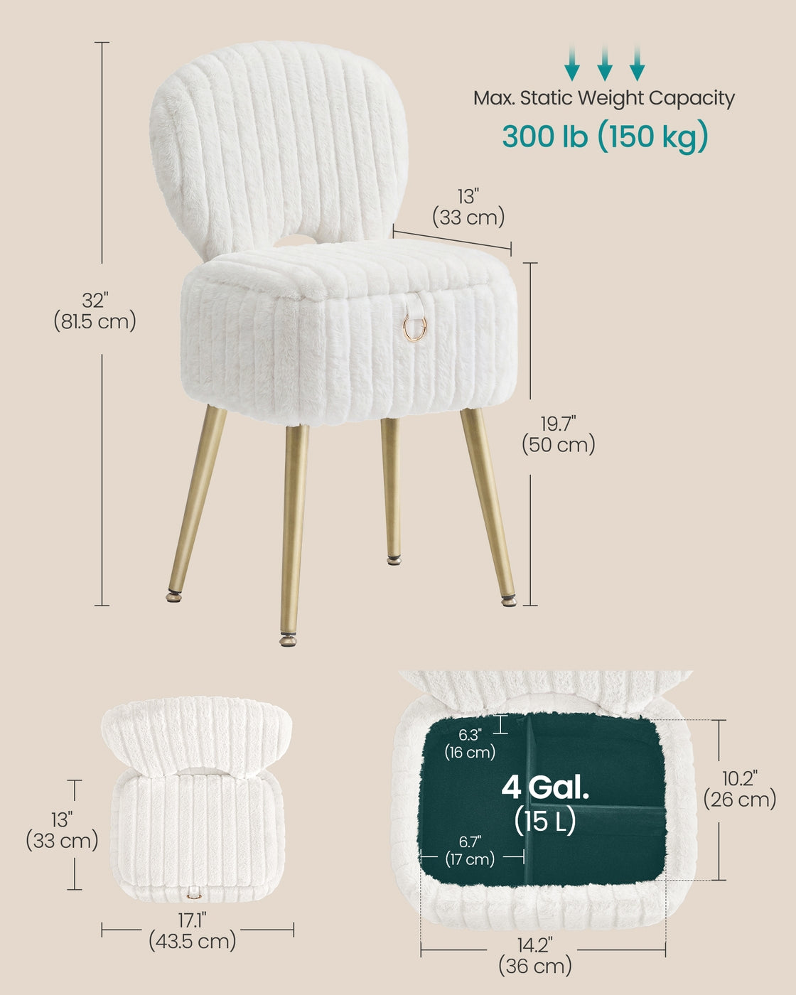 Small Vanity Chair with Storage & Folding Backrest - image 6