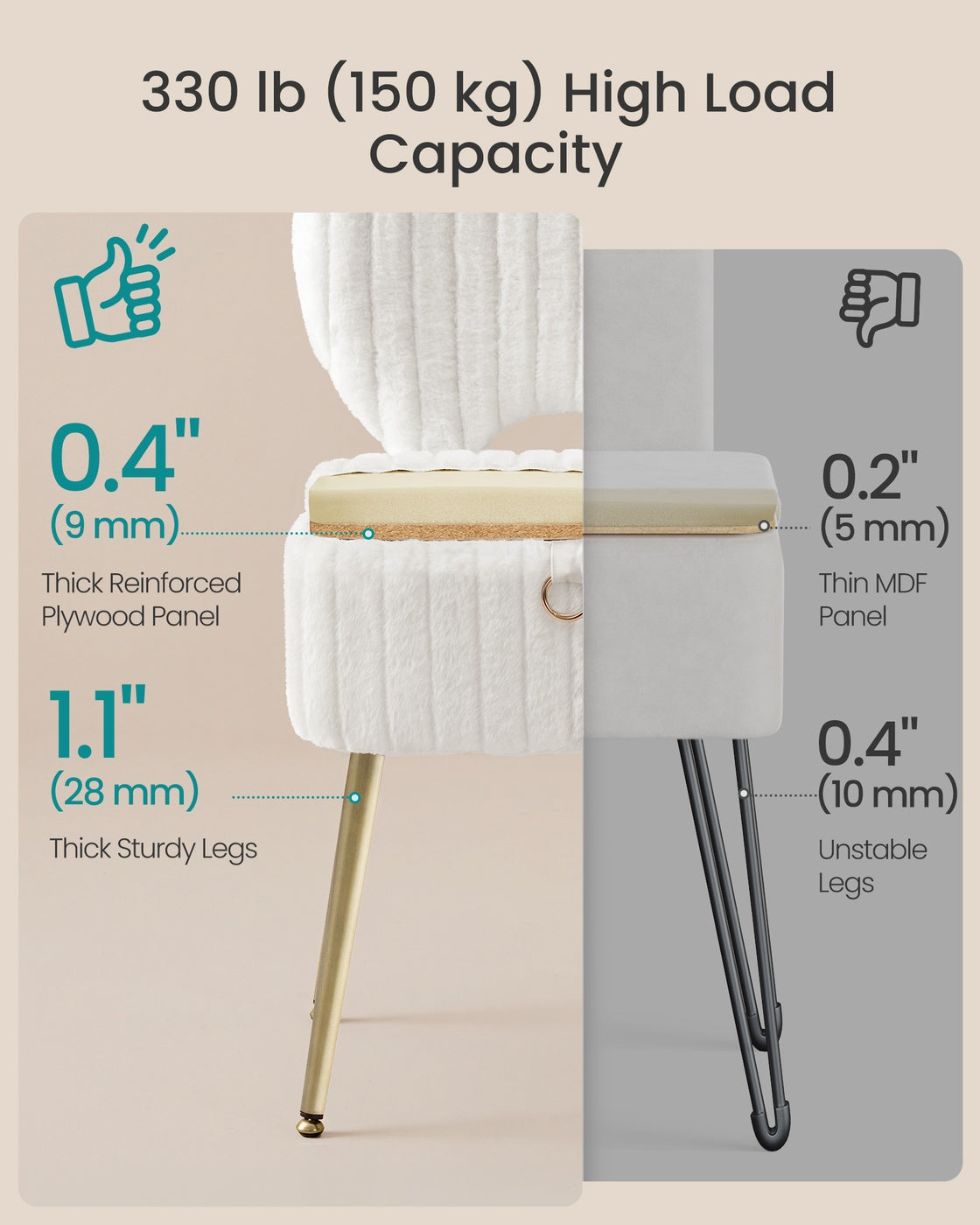 Small Vanity Chair with Storage & Folding Backrest - image 7
