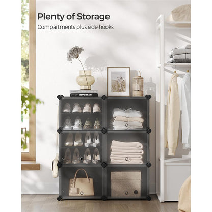 6 Cubes Shoe Organizer with Doors, Holds Up to 24 Pair of Shoes