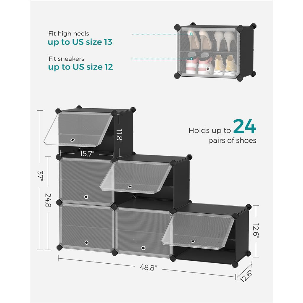 6 Cubes Shoe Organizer with Doors, Holds Up to 24 Pair of Shoes