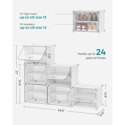 6 Cubes Shoe Organizer with Doors, Holds Up to 24 Pair of Shoes