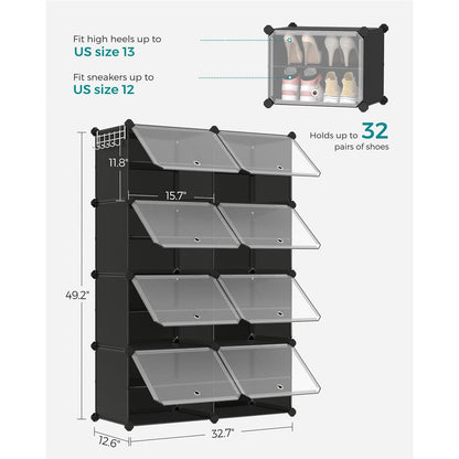 8 Cubes Shoe Organizer with Doors, Holds Up to 32 Pair of Shoes - HWLEXTRA 