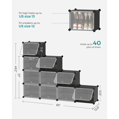 10 Cubes Shoe Organizer with Doors, Holds Up to 40 Pair of Shoes - HWLEXTRA 