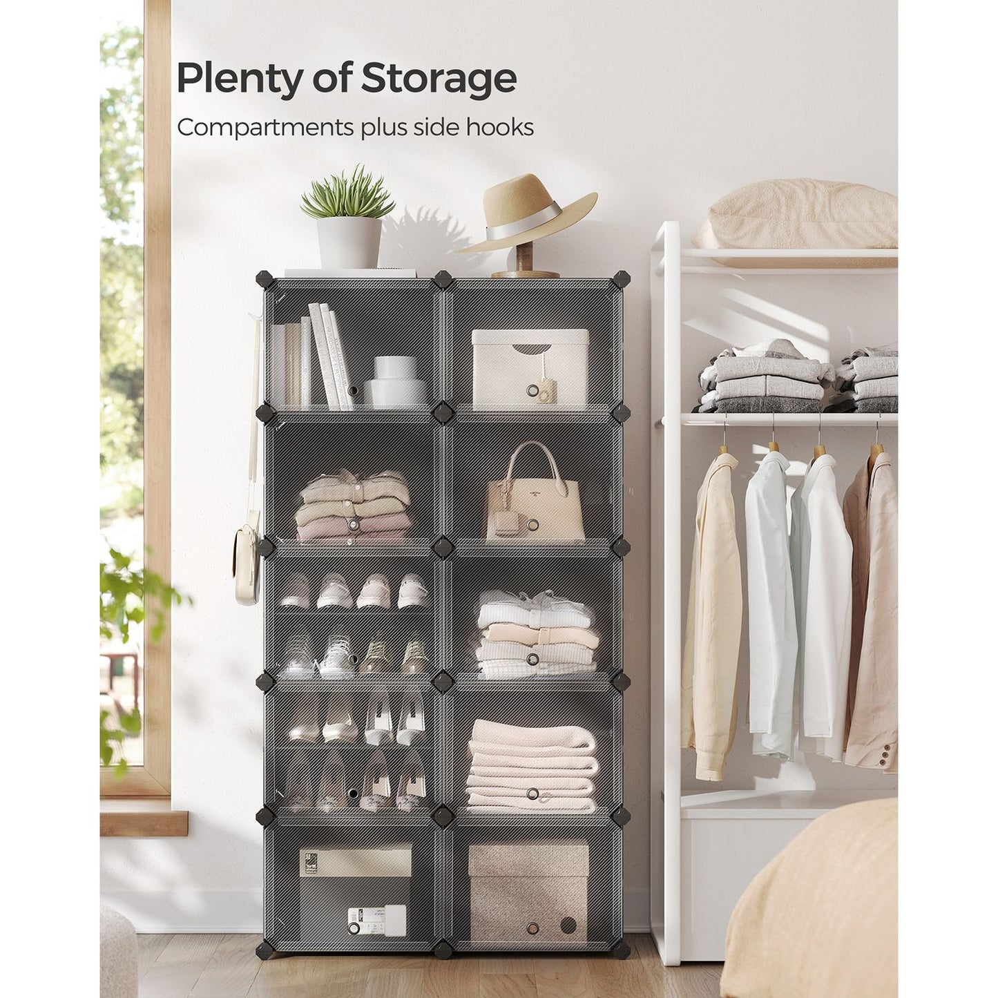 10 Cubes Shoe Organizer with Doors, Holds Up to 40 Pair of Shoes - HWLEXTRA 