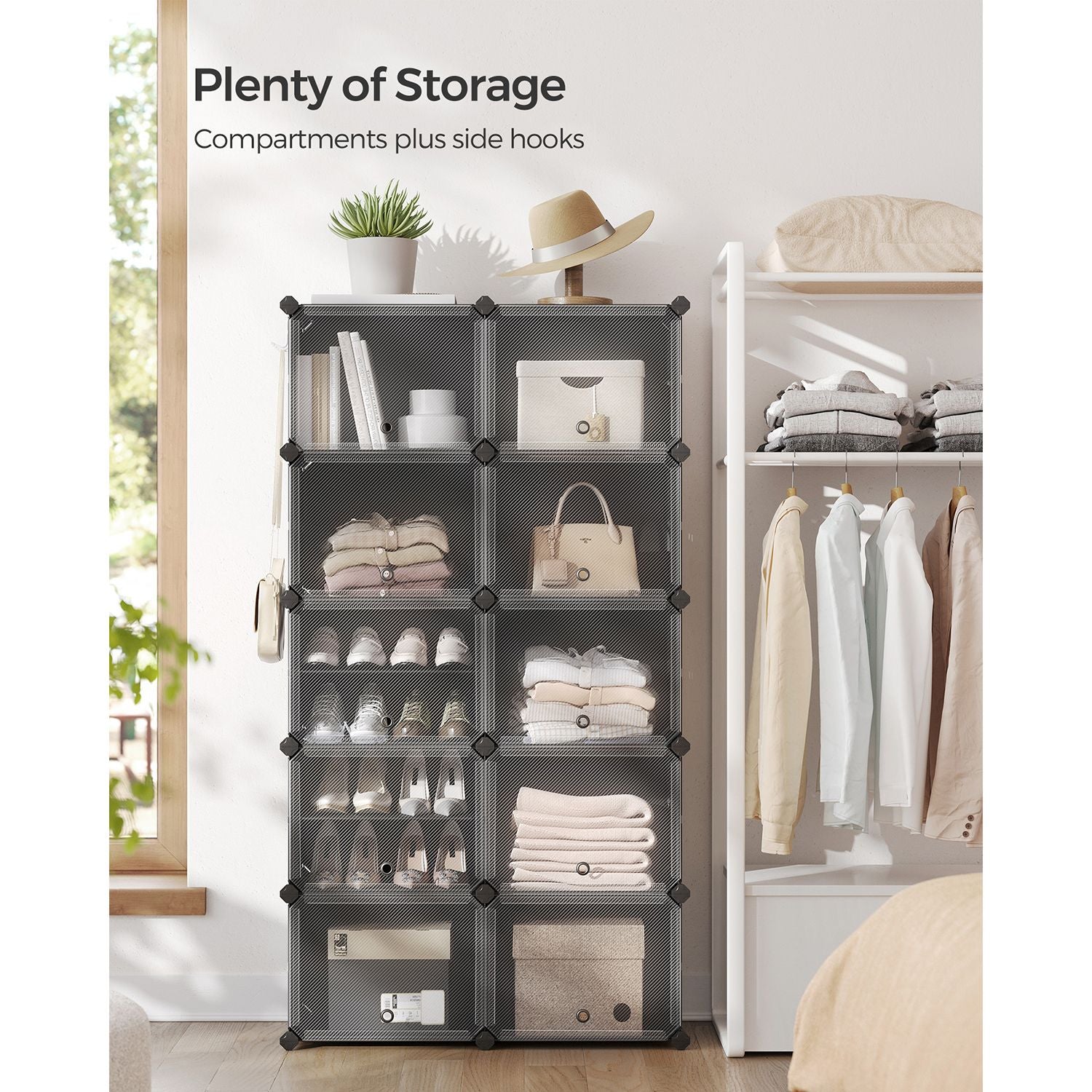 10 Cubes Shoe Organizer with Doors, Holds Up to 40 Pair of Shoes - HWLEXTRA 
