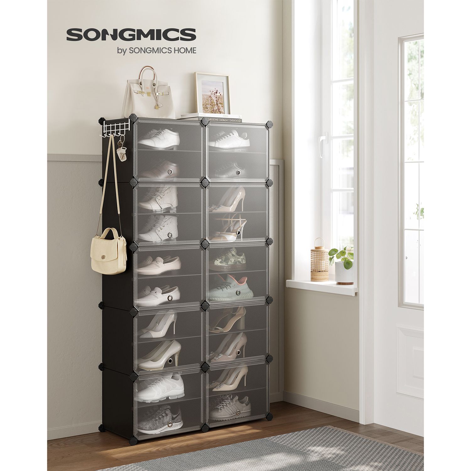 10 Cubes Shoe Organizer with Doors, Holds Up to 40 Pair of Shoes - HWLEXTRA 