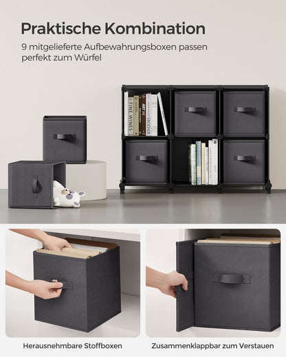 Cube Organiser with 9 Storage Boxes Ink Black and Dove Grey