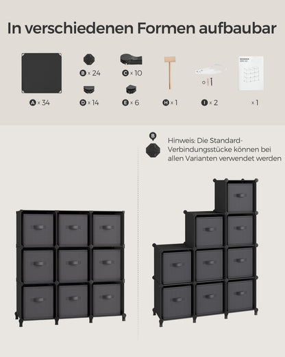 Cube Organiser with 9 Storage Boxes Ink Black and Dove Grey