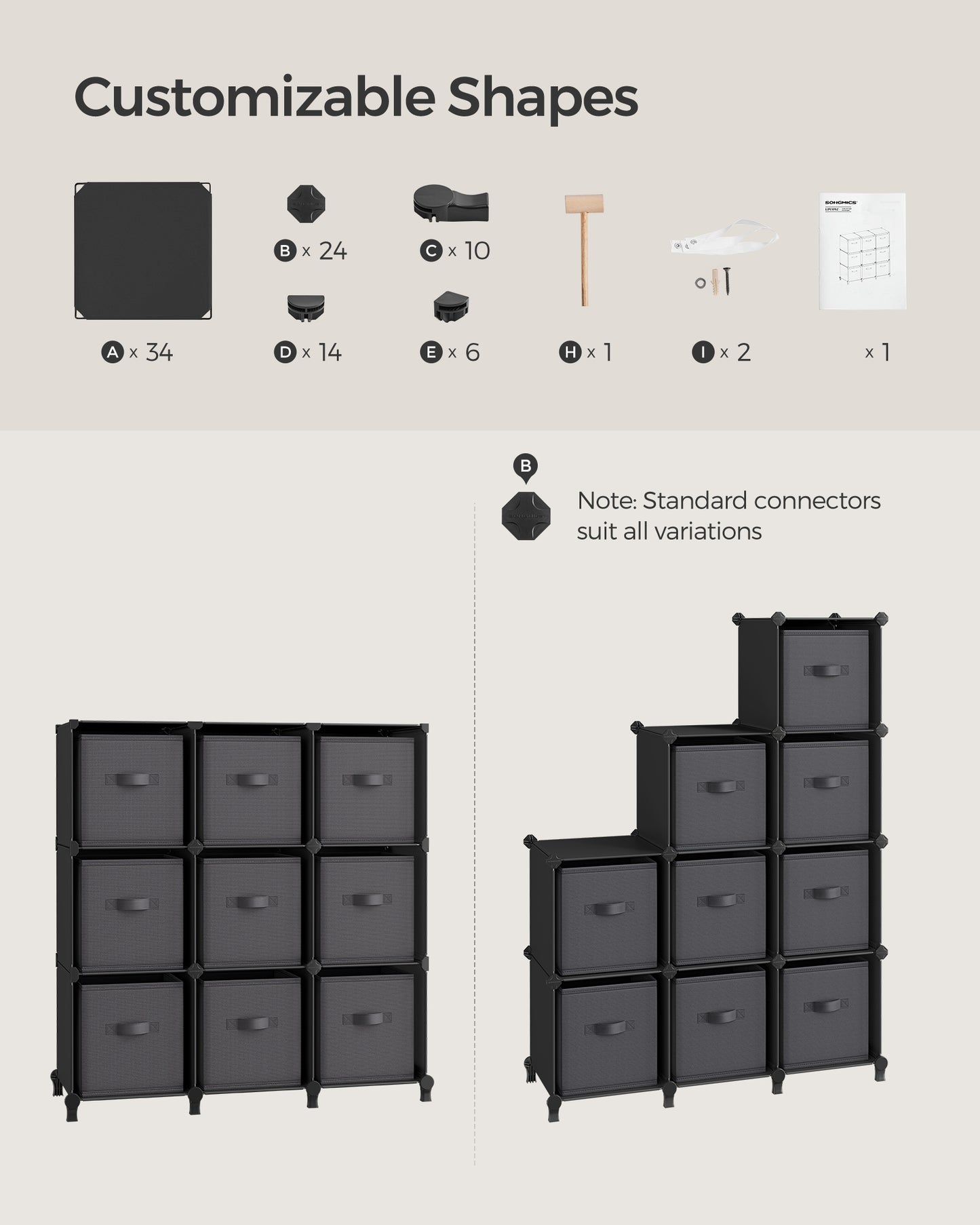 Cube Storage Organizer with Storage Boxes, Set of 6 - image 12