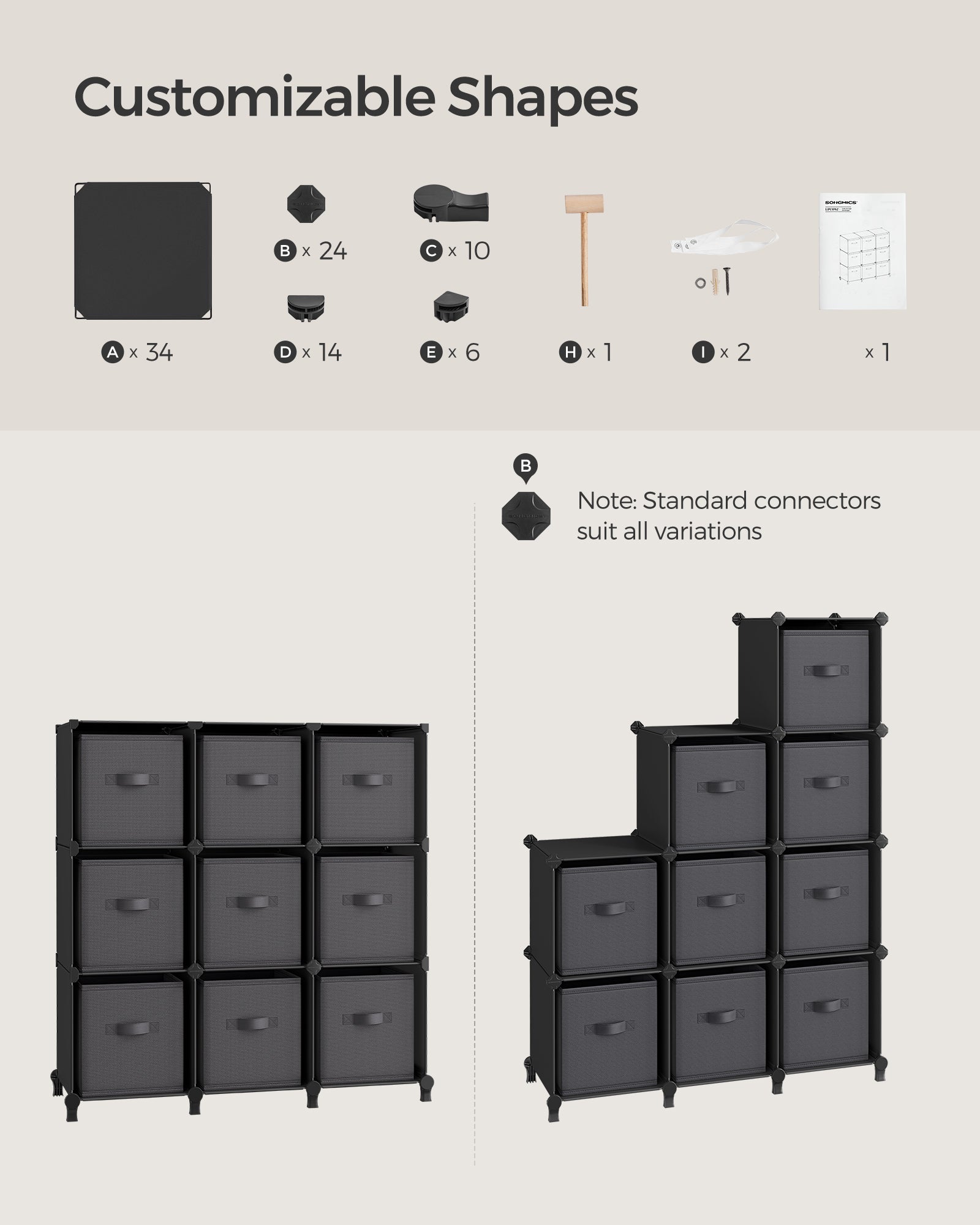 Cube Storage Organizer with Storage Boxes, Set of 6 - image 12