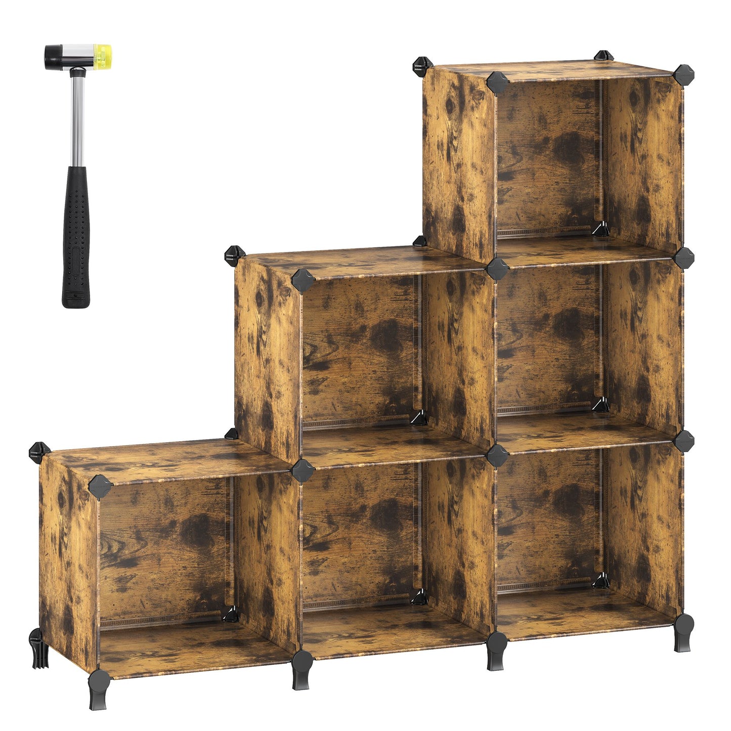6 Cube Storage Organizer with Feet and Rubber Mallet - HWLEXTRA 