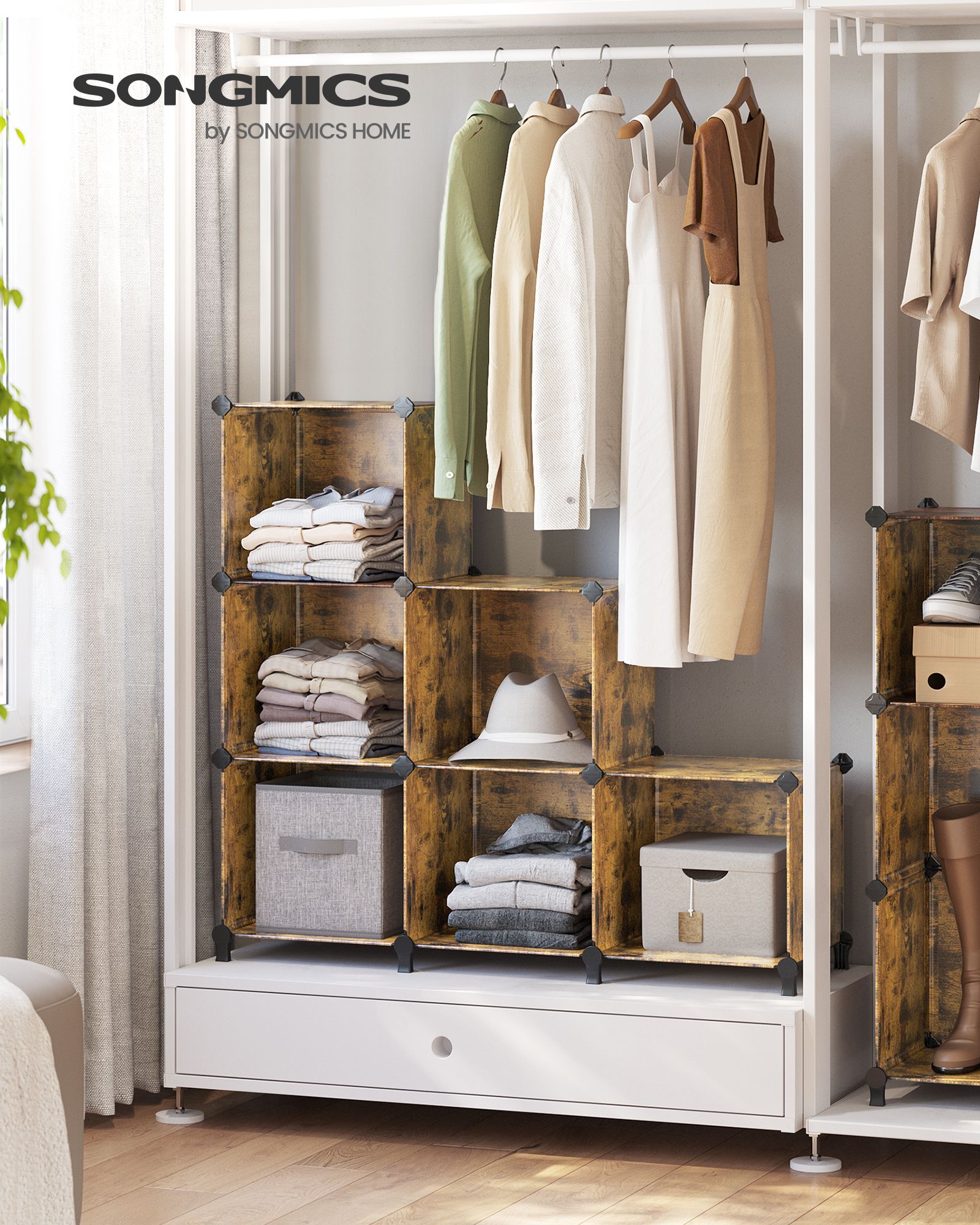 6 Cube Storage Organizer with Feet and Rubber Mallet - HWLEXTRA 