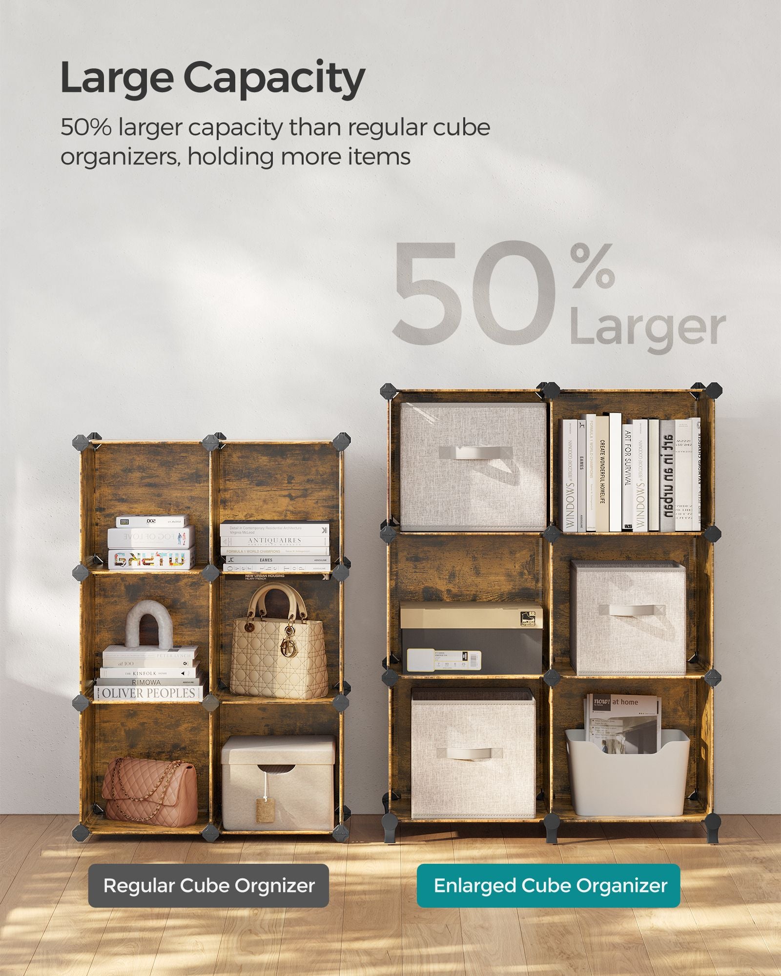 6 Cube Storage Organizer with Feet and Rubber Mallet - HWLEXTRA 