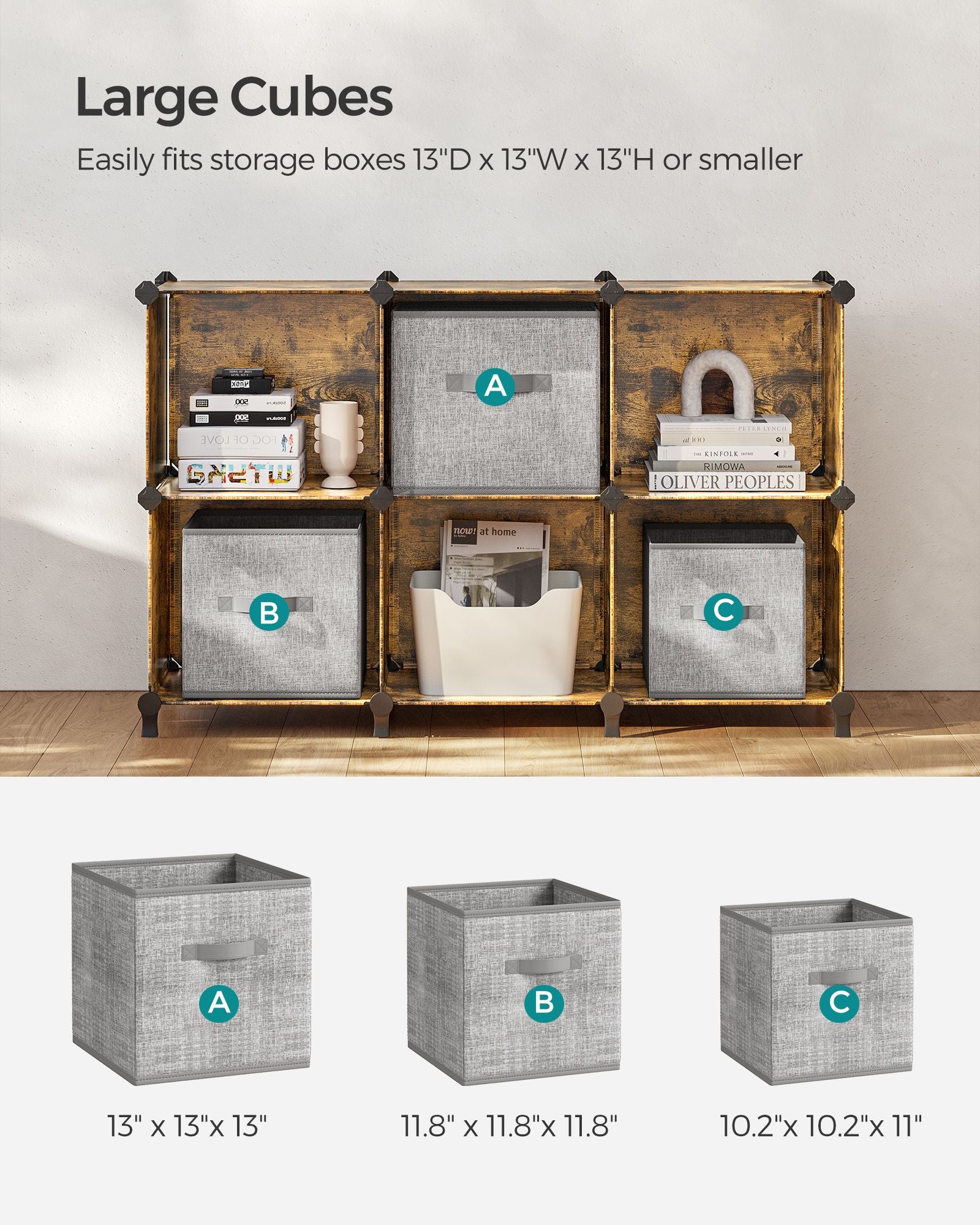 6 Cube Storage Organizer with Feet and Rubber Mallet - HWLEXTRA 