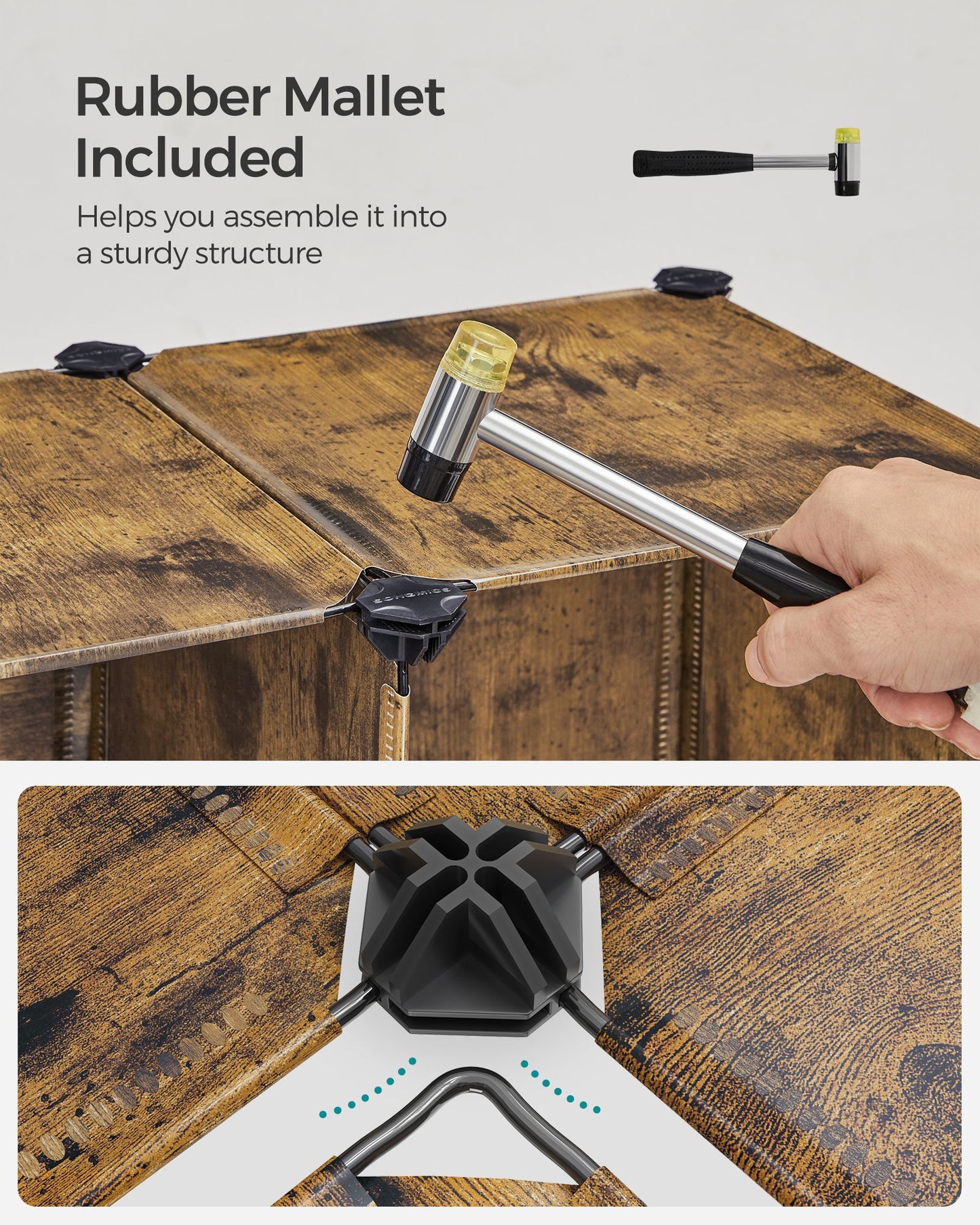 6 Cube Storage Organizer with Feet and Rubber Mallet - HWLEXTRA 