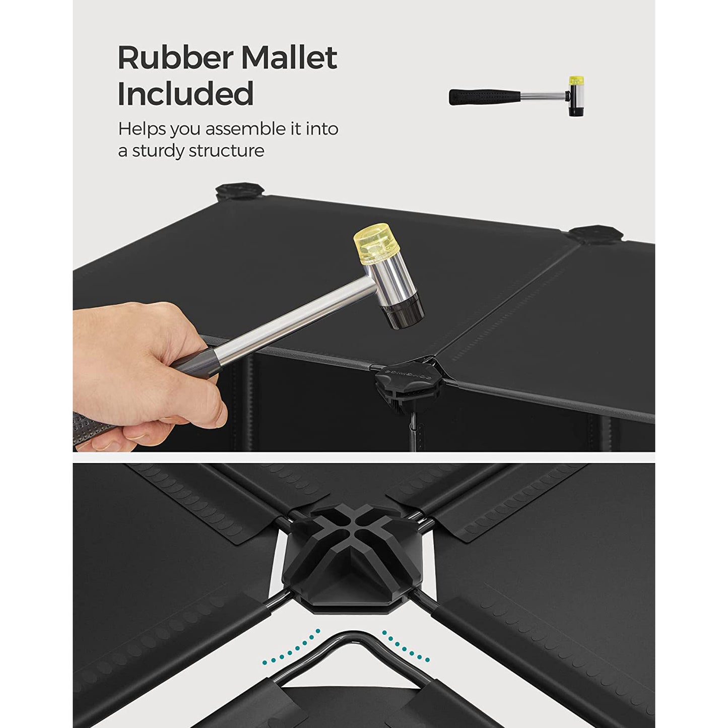 6 Cube Storage Organizer with Feet and Rubber Mallet - HWLEXTRA 
