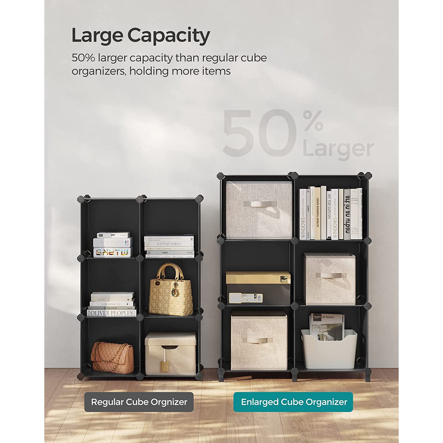 6 Cube Storage Organizer with Feet and Rubber Mallet - HWLEXTRA 