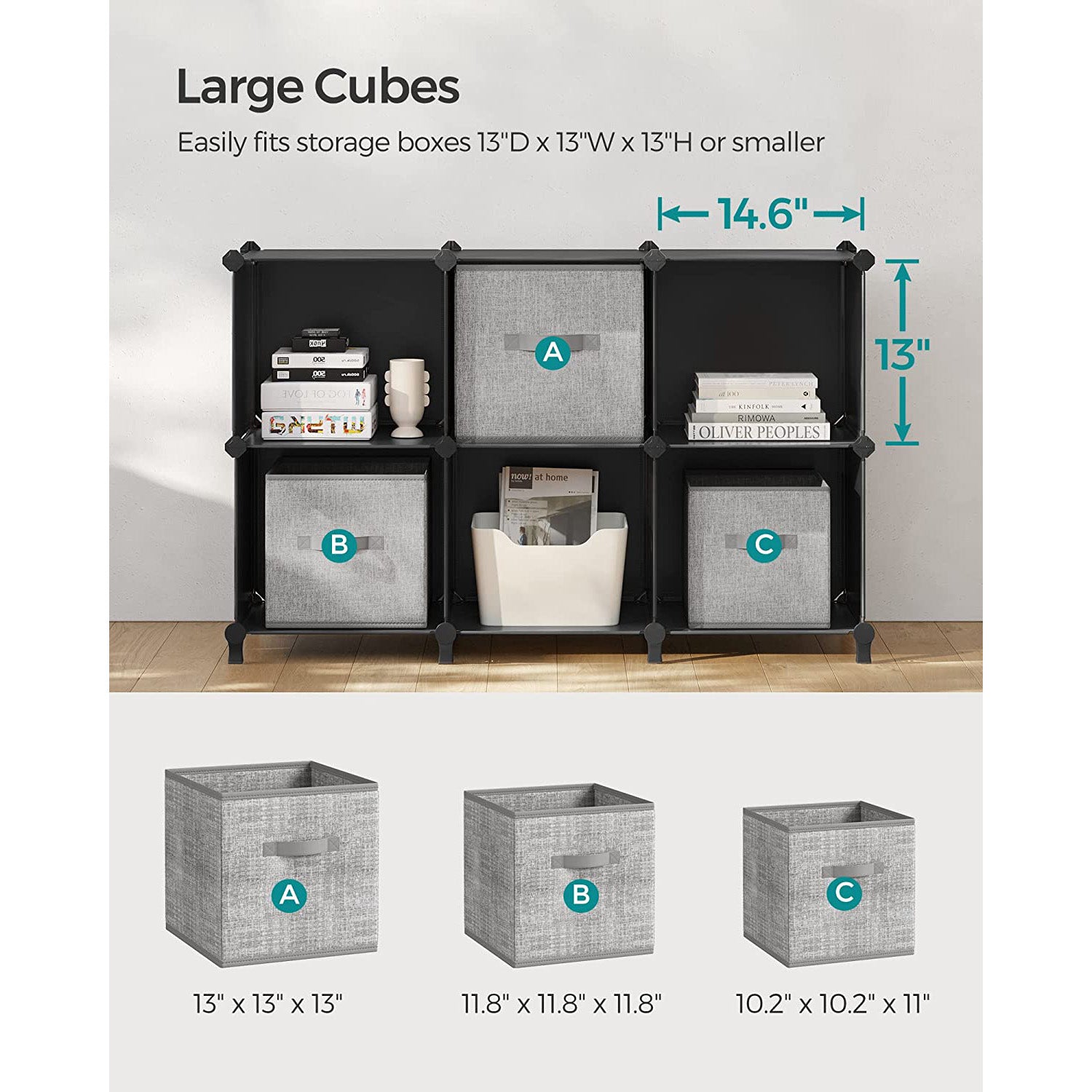 6 Cube Storage Organizer with Feet and Rubber Mallet - HWLEXTRA 