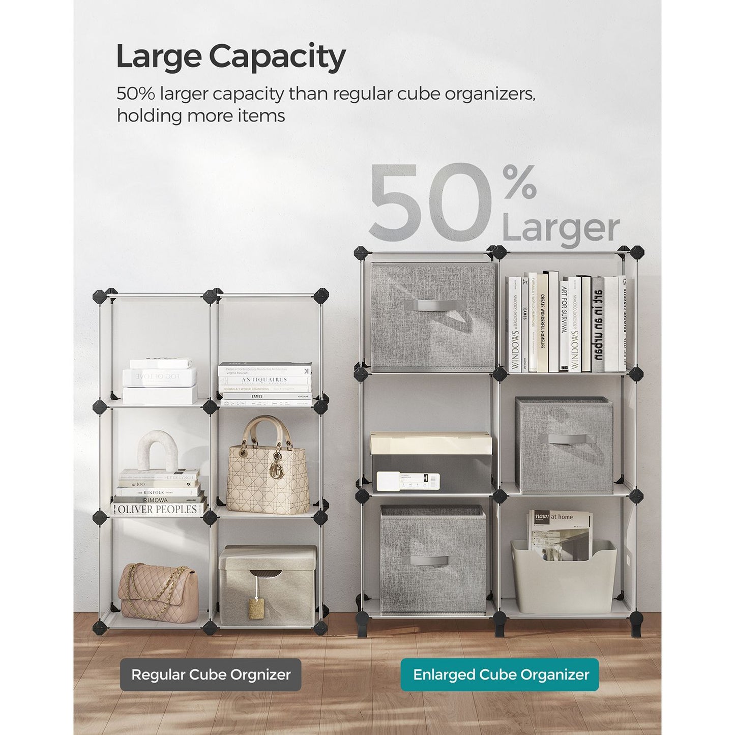 6 Cube Storage Organizer with Feet and Rubber Mallet - HWLEXTRA 