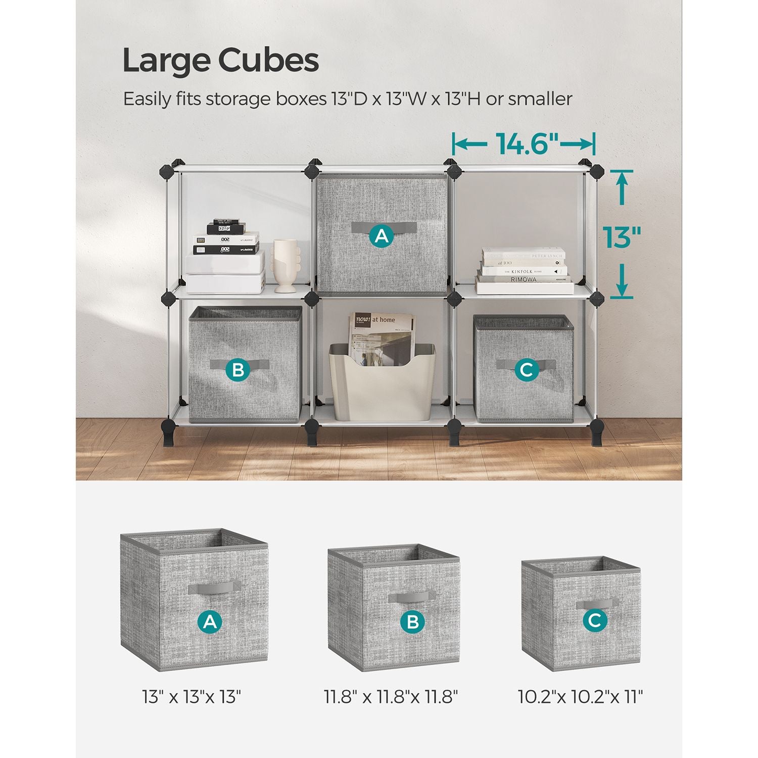 6 Cube Storage Organizer with Feet and Rubber Mallet - HWLEXTRA 