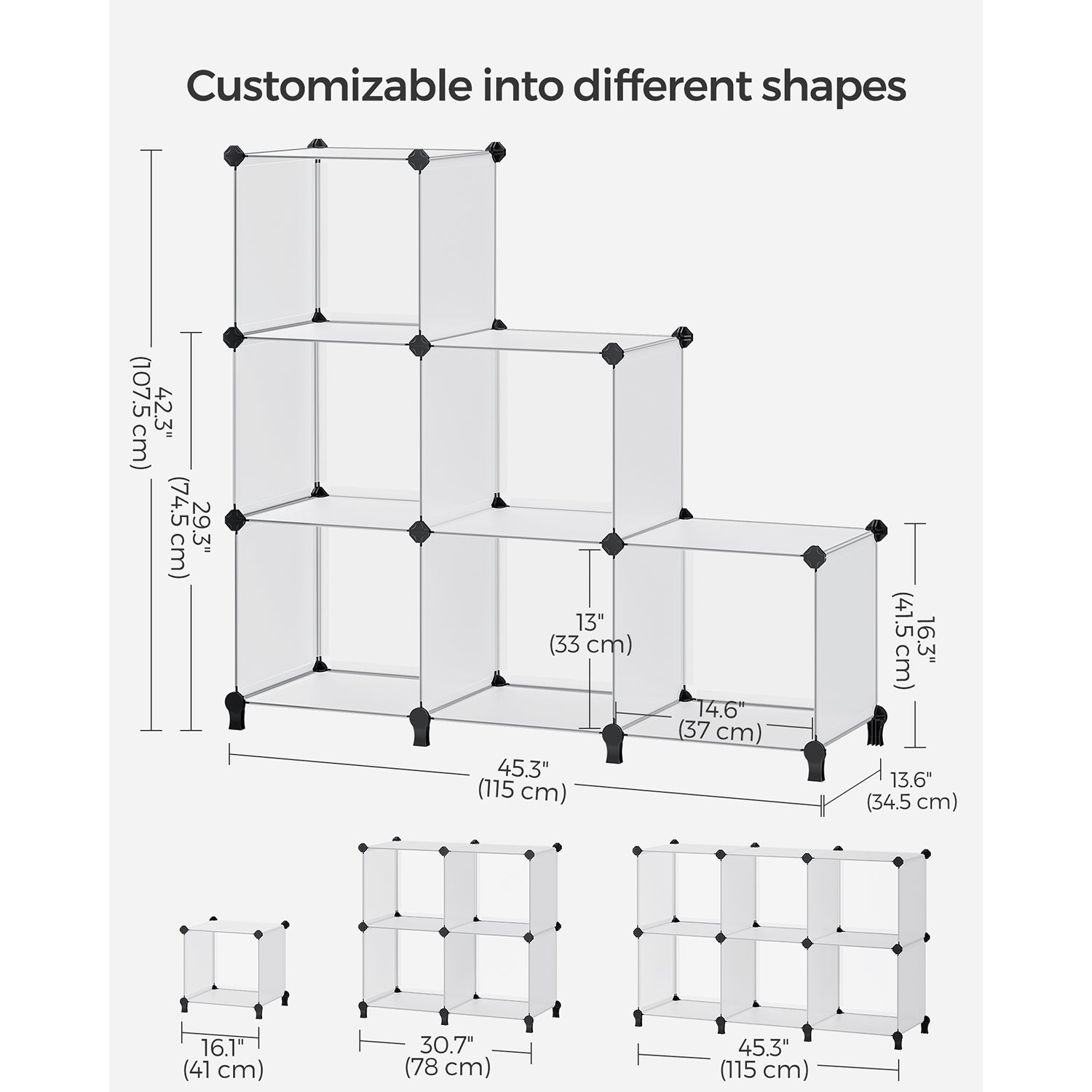 6 Cube Storage Organizer with Feet and Rubber Mallet - HWLEXTRA 