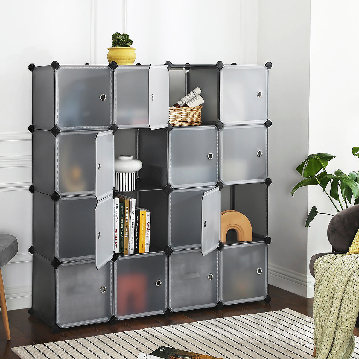 Grey Plastic Cube Storage Organiser with Doors - image 3
