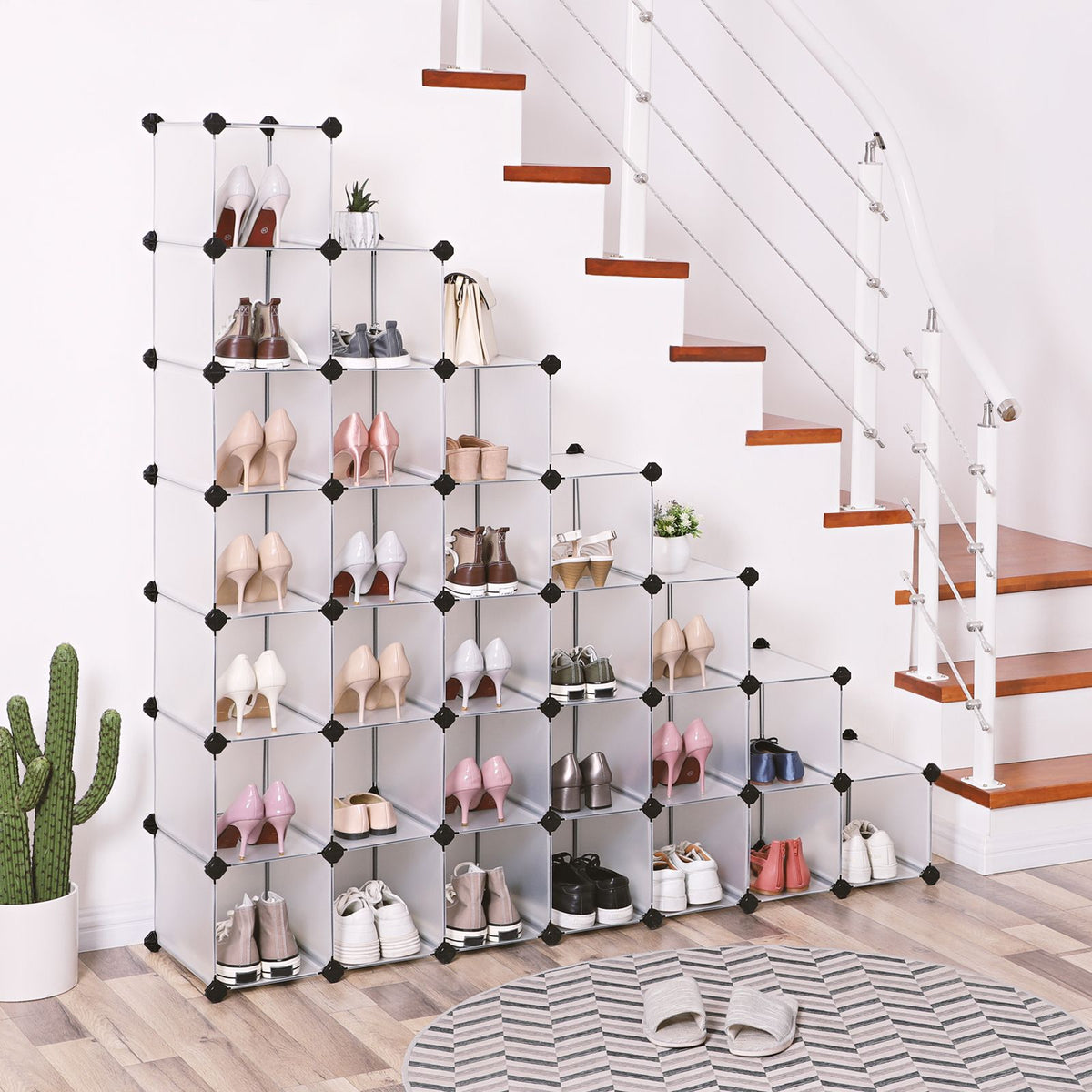 Shoe Rack, Space Saving 32-Pair Plastic Shoe Units, Cabinet Storage Organizer