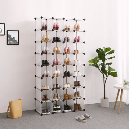 Shoe Rack, Space Saving 32-Pair Plastic Shoe Units, Cabinet Storage Organizer