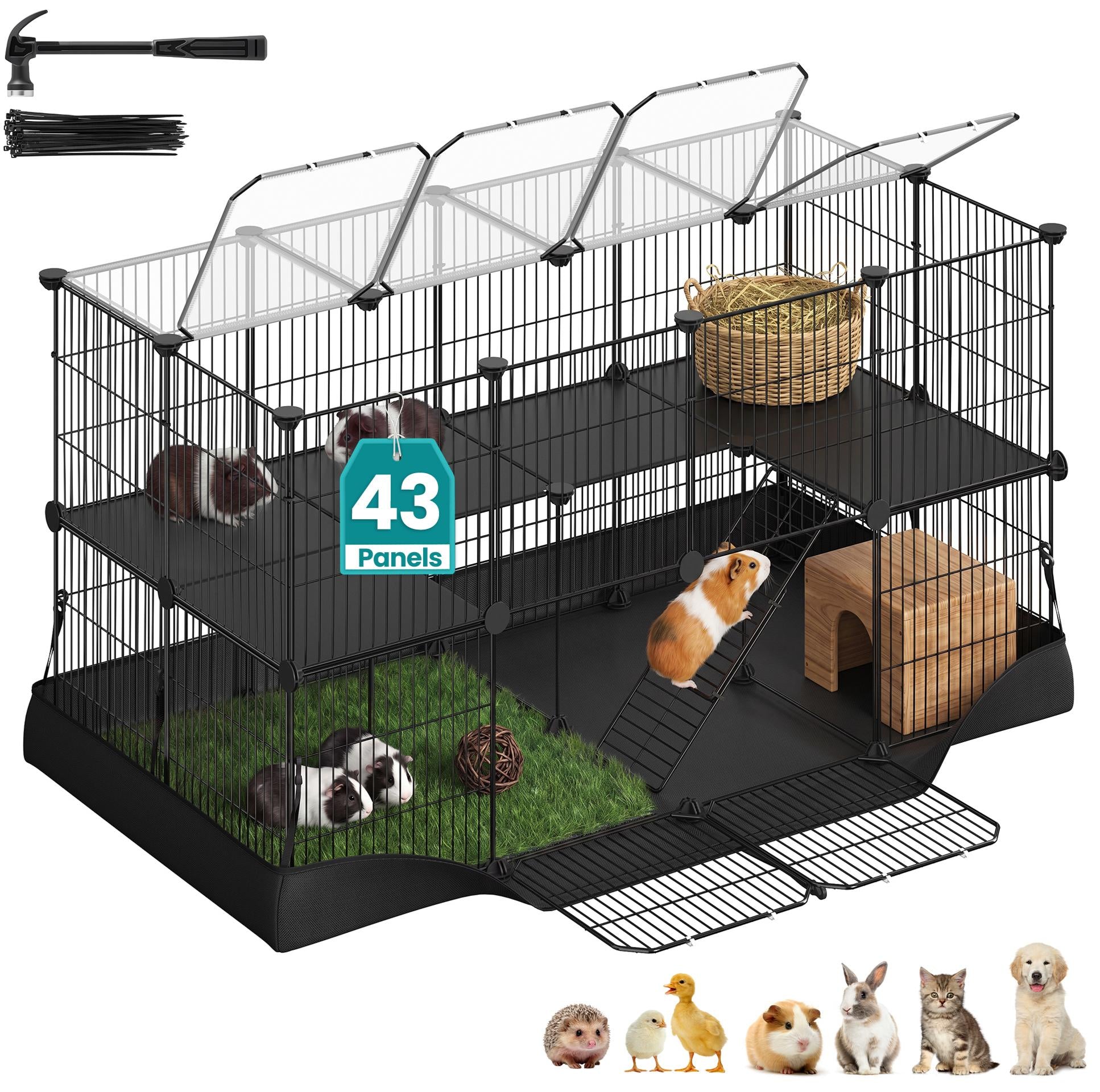 Pet Playpen, 2-Tier Steel Pen with Roof, Indoor Dog Fence, 47.2 x 23.6 x 23.6 Inches, Waterproof Mat - image 5