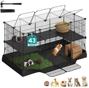 Pet Playpen, 2-Tier Steel Pen with Roof, Indoor Dog Fence, 47.2 x 23.6 x 23.6 Inches, Waterproof Mat - image 5
