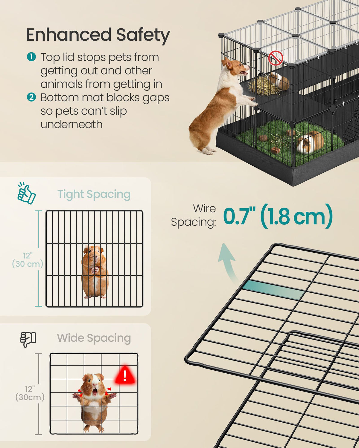 Pet Playpen, 2-Tier Steel Pen with Roof, Indoor Dog Fence, 47.2 x 23.6 x 23.6 Inches, Waterproof Mat - image 2