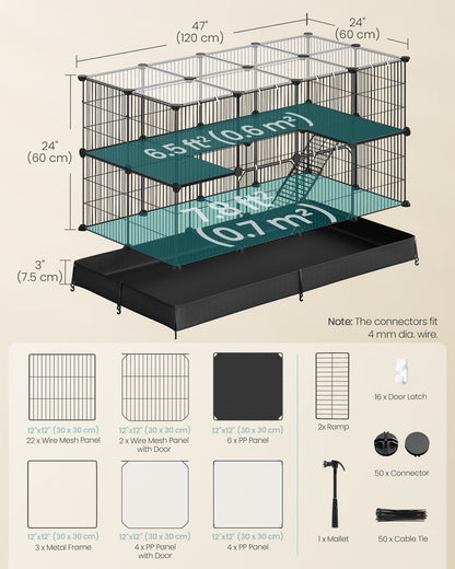 Pet Playpen, 2-Tier Steel Pen with Roof, Indoor Dog Fence, 47.2 x 23.6 x 23.6 Inches, Waterproof Mat - image 3