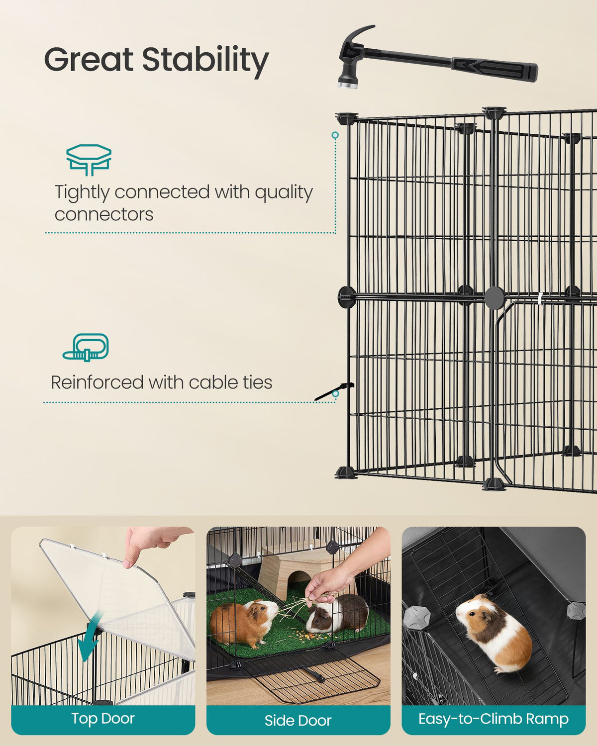 Pet Playpen, 2-Tier Steel Pen with Roof, Indoor Dog Fence, 47.2 x 23.6 x 23.6 Inches, Waterproof Mat - image 4